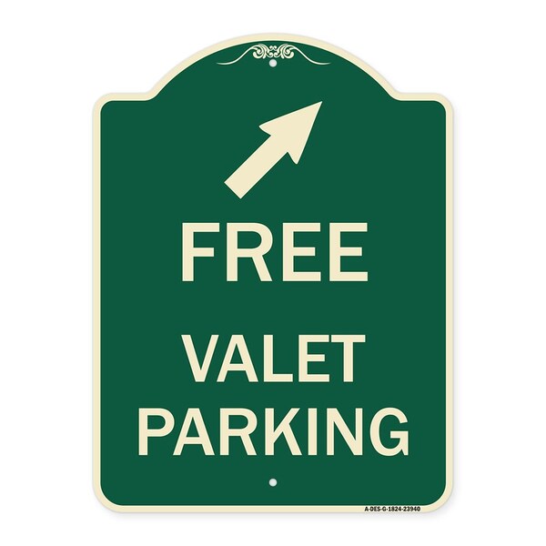 Signmission Free Valet Parking W/ Upper Right Arrow Heavy-Gauge Aluminum Sign, 24" x 18", G-1824-23940 A-DES-G-1824-23940 - main